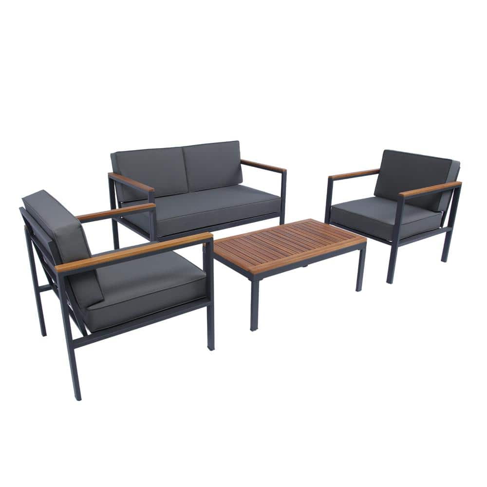 Simplistic 4-Piece Metal Outdoor Sectional Set Conversation Set with Coffee