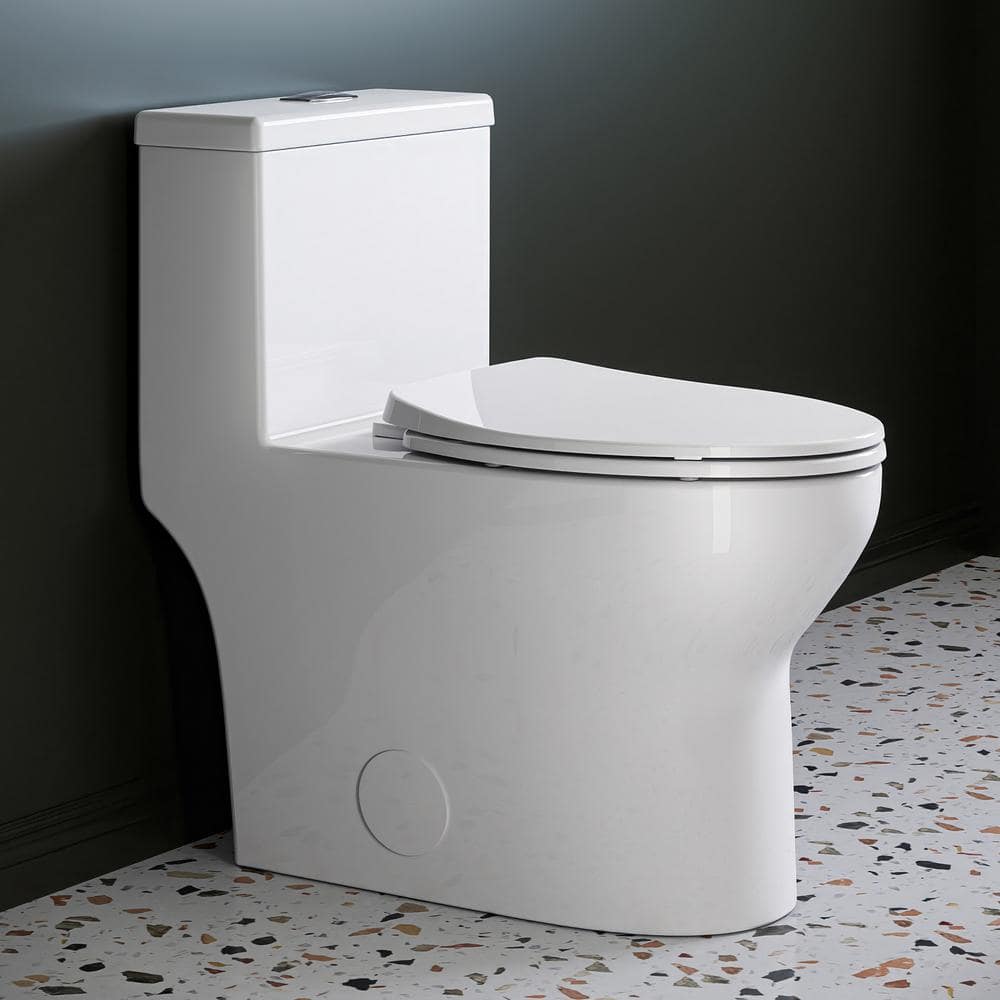White Ceramic Dual Flush Elongated One-Piece Toilet