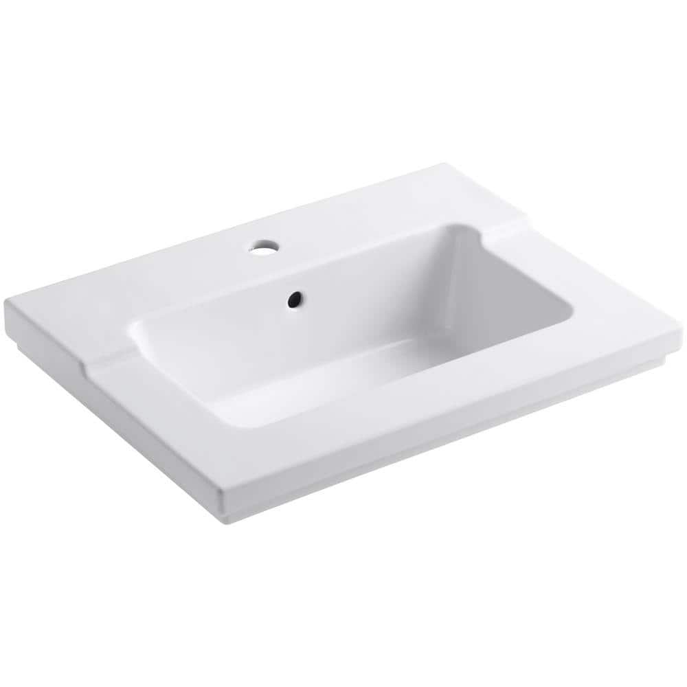 White Ceramic Vanity-Top Bathroom Sink with Single Faucet Hole
