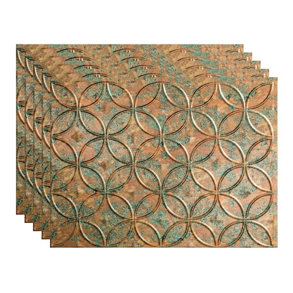 Fasade 18.25 in. x 24.25 in. Rings Vinyl Backsplash Panel in Copper Fantasy (5-Pack)
