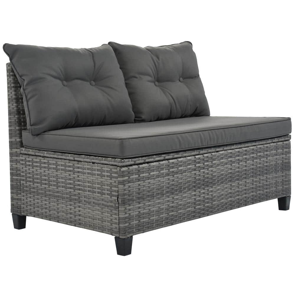 Gray 8-Piece Steel Frame Wicker Outdoor Sectional Sofa Set