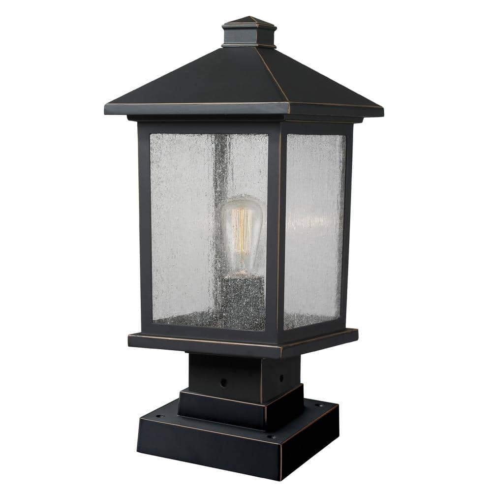 Beacon 3-Light Oil Rubbed Bronze 17 in. Pier Mount Light with Clear Beveled