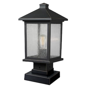 Beacon 3-Light Oil Rubbed Bronze 17 in. Pier Mount Light with Clear Beveled Glass and Circular Fitter