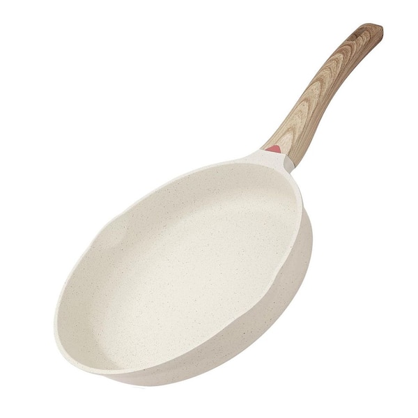 Kitchen Tools 8 in. White Nonstick Saute Pan French Cream Finish Ceramic Coating Scratch-Resistant Induction Fry Pan