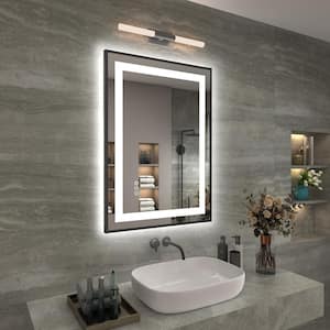 20 in. W x 28 in. H Rectangular Framed Front and Back LED Lighted Anti-Fog Wall Bathroom Vanity Mirror in Tempered Glass