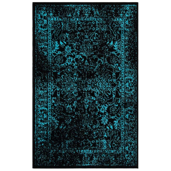 Adirondack Black/Teal 2 ft. x 4 ft. Border Distressed Area Rug