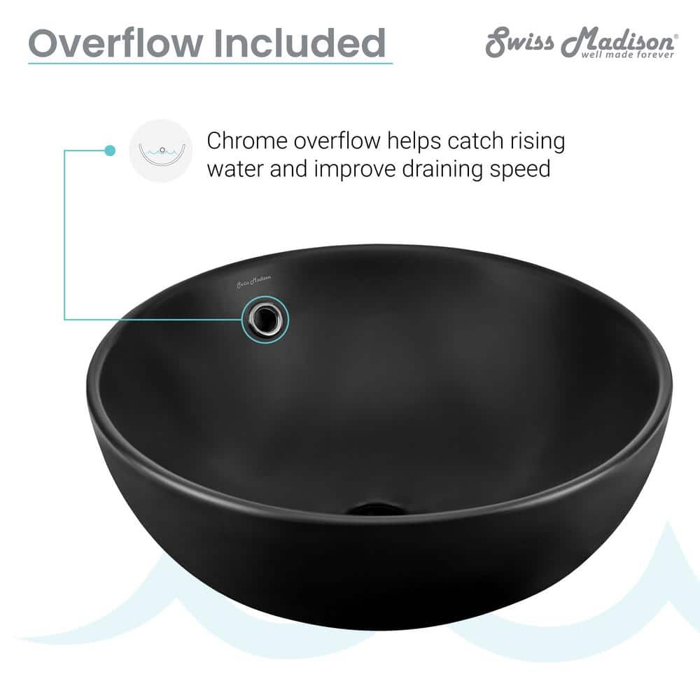 Matte Black Ceramic Round Above-Counter Vessel Sink