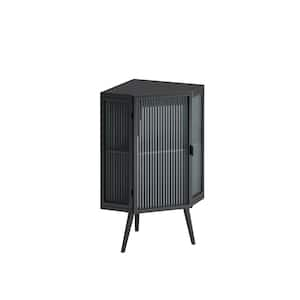 16.54 in. W x 22.25 in. D x 31.5 in. H Black Linen Cabinet with Tempered Glass Door