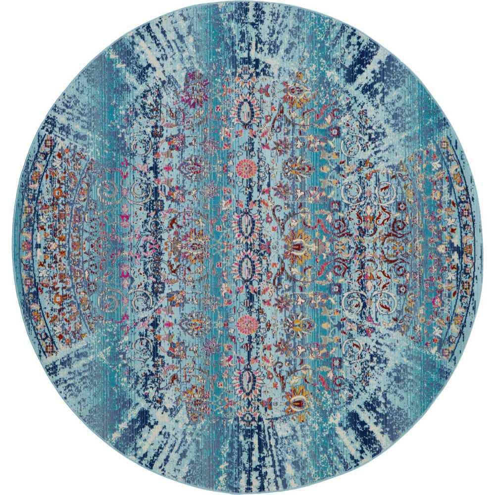 Nourison Vintage Kashan Blue 4 ft. x 4 ft. Moroccan Vintage Round Area ...