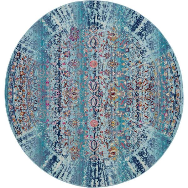 Nourison Vintage Kashan Blue 4 ft. x 4 ft. Moroccan Vintage Round Area Rug