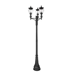 Davina 3-Light Black Aluminum Hardwired Outdoor Marine Grade Post Light Set with No Bulbs Included