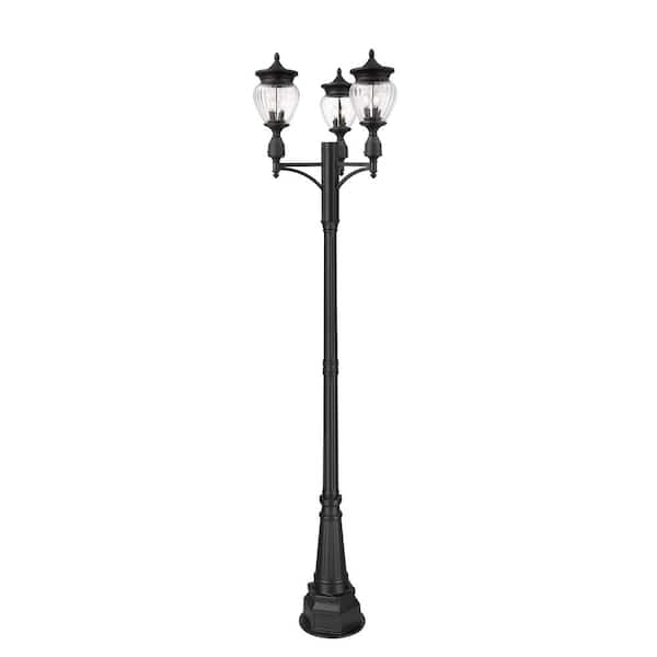 Filament Design Davina 3-Light Black Aluminum Hardwired Outdoor Marine Grade Post Light Set with No Bulbs Included