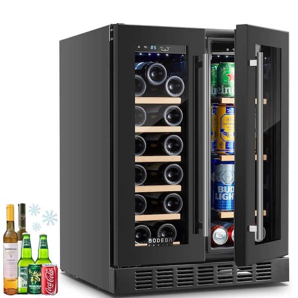 BODEGA 24 in. Beverage Center Dual Zone 180-Cans Beverage and Wine Cooler Fridge in Black