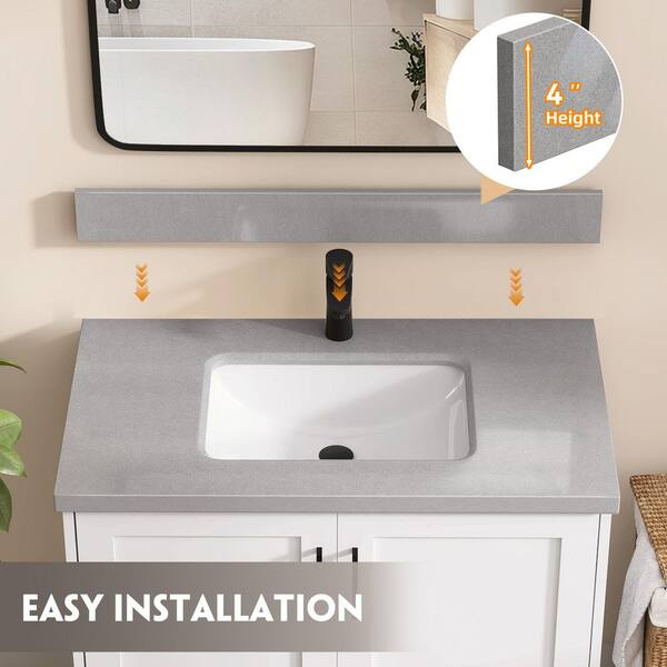 Zeafive 36 in. W x 22 in. D Engineered Stone Marble White