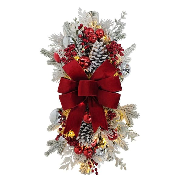 28 in. Pre-Lit Adorned Flocked Artificial Christmas Swag with 70 Warm White Lights