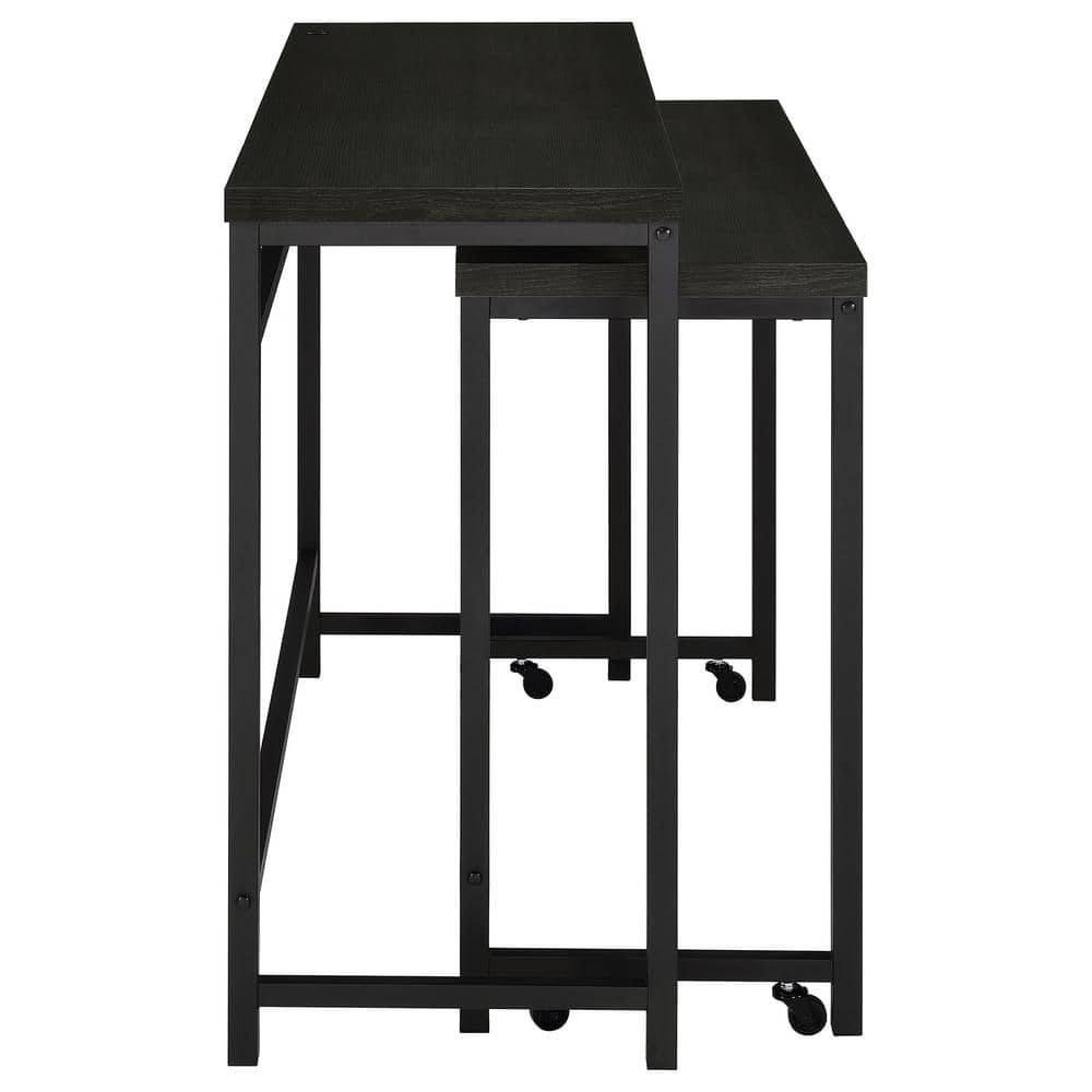 Black Faux Leather and MDF Rectangular Pub Set with 2 Chairs