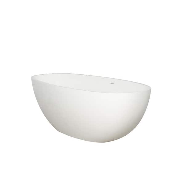 65.2 in. x 29.7 in. Freestanding Soaking Bathtub Stone Resin Bathroom Tub with Center Drain in White