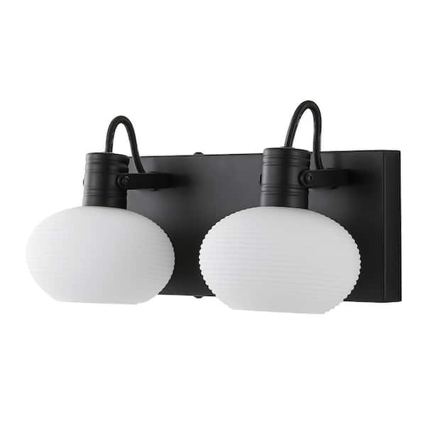 WINGBO 11.8 in. 2-Light Bathroom Vanity Light Fixture with Glass Shade, Black
