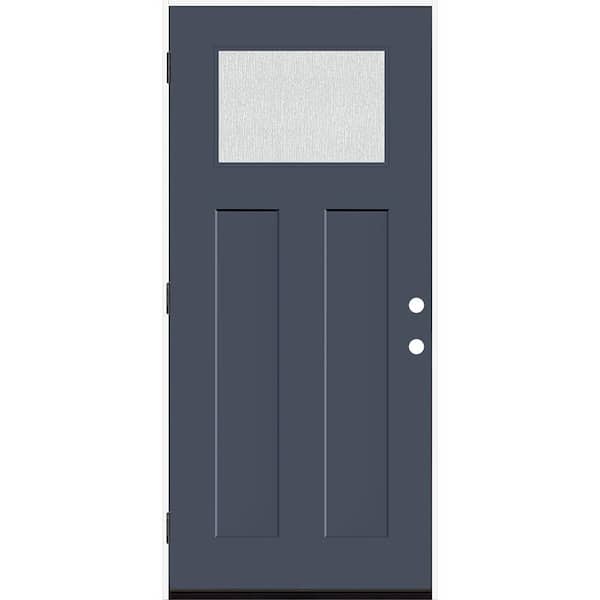Steves & Sons Legacy 36 in. x 80 in. 1/4 Toplite Rain Glass RHOS Primed Dark Denim Finish Fiberglass Prehung Front Door