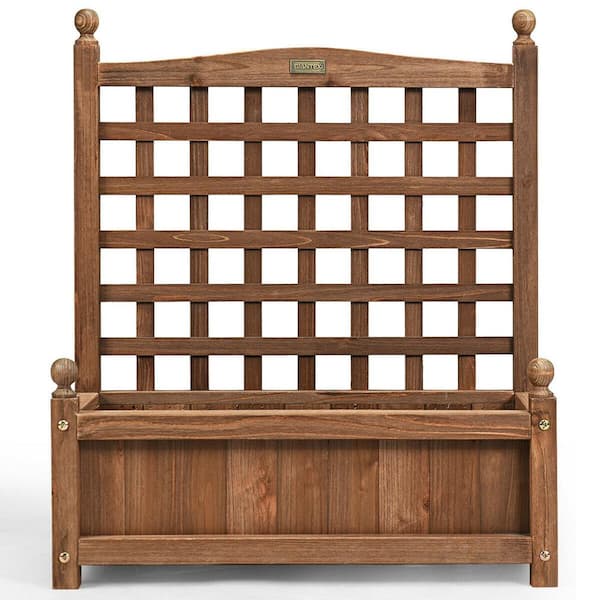 ANGELES HOME 25 in. Fir Wood Weather-resistant Outdoor Planter Box with Trellis