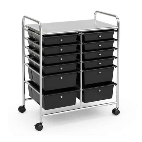 Bunpeony 6-Tier Black Rolling Kitchen Cart Storage Organizer Cart with 12-Plastic Drawer