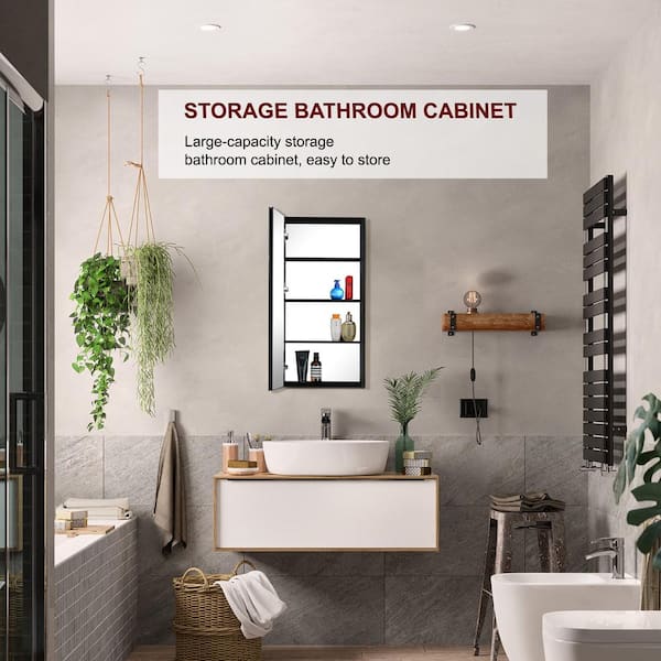 Interbath 18 in. W x 36 in. H Rectangular Black Aluminum Surface Mount Medicine Cabinet with Mirror