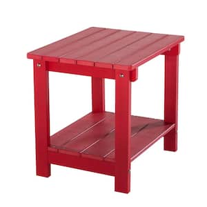 Thor Red Rectangle HDPE Plastic End Table 18.11 in. H Patio Outdoor Side Table for Backyard Garden