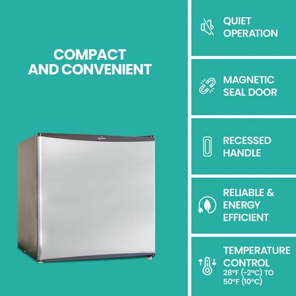 Koolatron Stainless Steel Compact Fridge with Freezer 4.4 Cu Ft (124L)  Refridgerator 