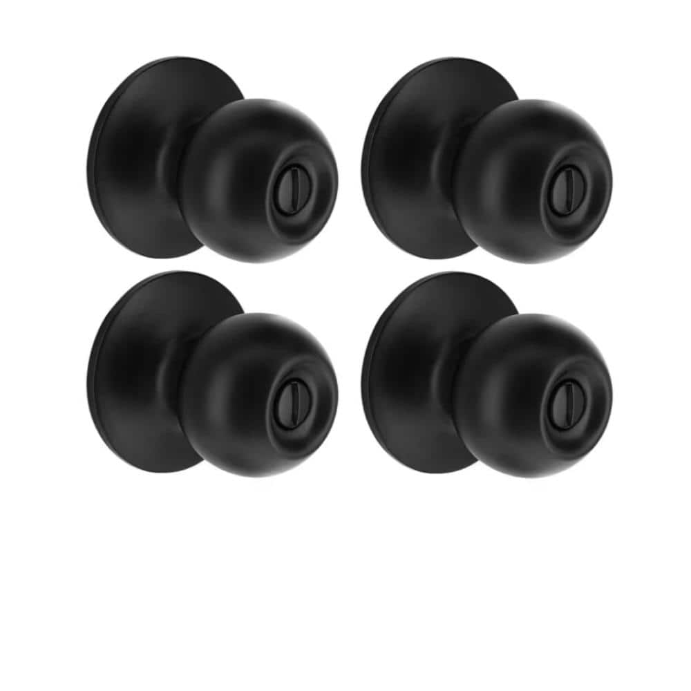 Saturn Matte Black Bed/Bath Door Knob (4-Pack)