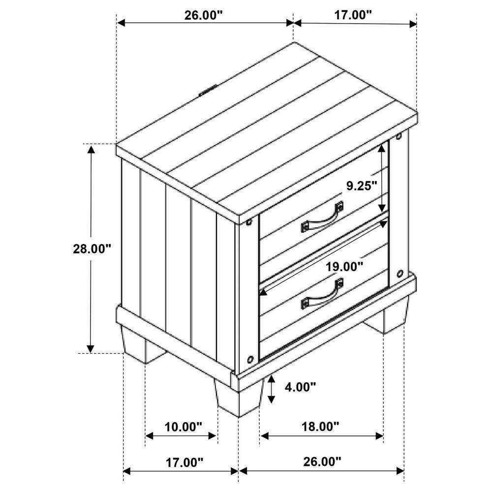 Distressed Gray and White 2-Drawer Pine Wood Nightstand