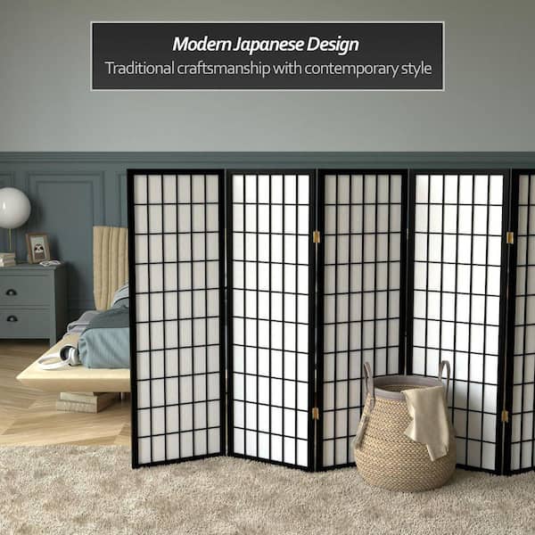 Red Lantern 4 ft. Short Window Pane Shoji Screen - Black - 5