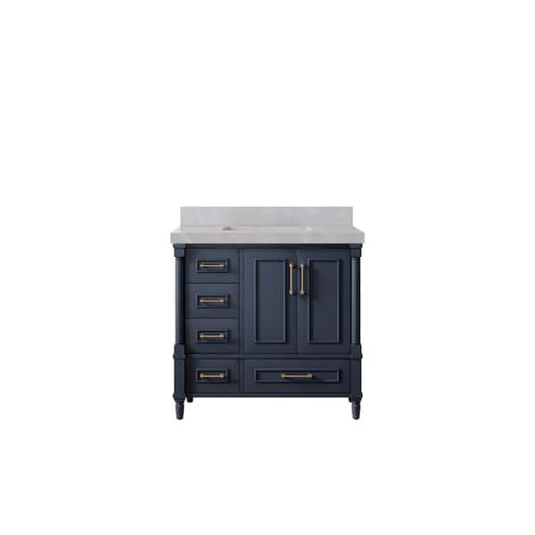 Willow Collections Hudson 36 in. W x 22 in. D x 36 in. H Single Sink Bath Vanity Center in Navy Blue with 2 in. Pearl Gray Qt. Top