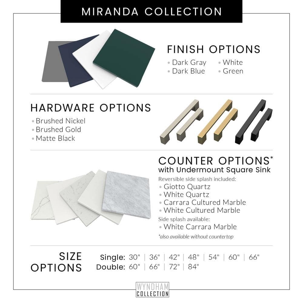 Miranda 72" Dark Gray Double Bathroom Vanity with White Carrara Marble Top
