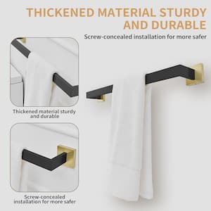 24 In. Modern Square Wall Mounted Single Bathroom Towel Bar Holder Rack Bath Accessories Hanger in Black Gold