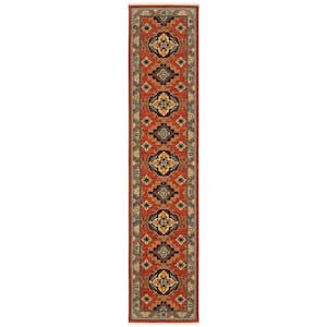 Lillian Red/Multi-Colored 2 ft. x 12 ft. Triple Oriental Medallion Wool/Nylon Blend Fringed-Edge Indoor Runner Area Rug