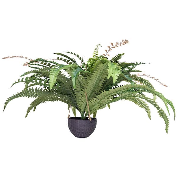 Large Hanging Artificial Boston Ferns, 37-41 in. Spread, 80 Branches, Sunlight-Resistant Faux Plant 7.87 in. H