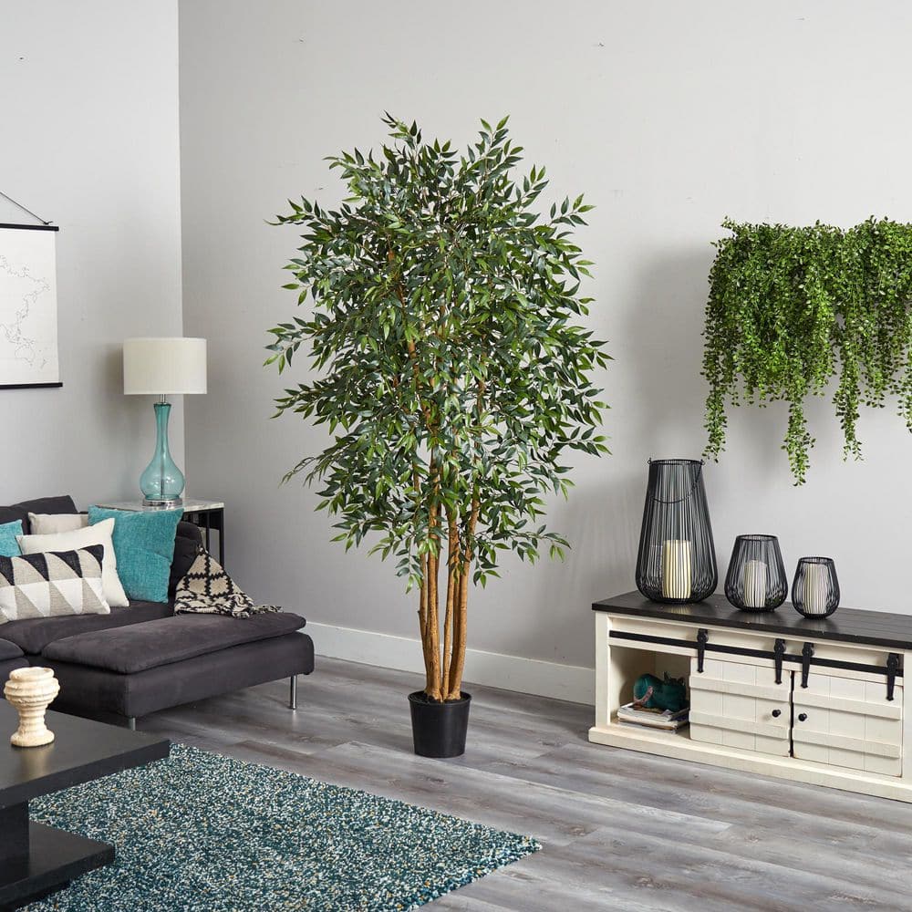 6-ft Green Silk Smilax Tree with Black Plastic Pot