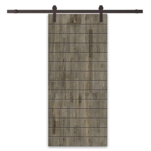 CALHOME 42 in. x 80 in. Weather Gray Stained Pine Wood Modern Interior Sliding Barn Door with Hardware Kit