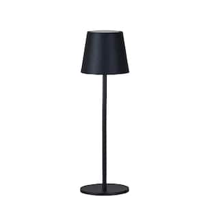 14.5 in. Black LED Rechargeable Table Lamp with Black Linen Shade