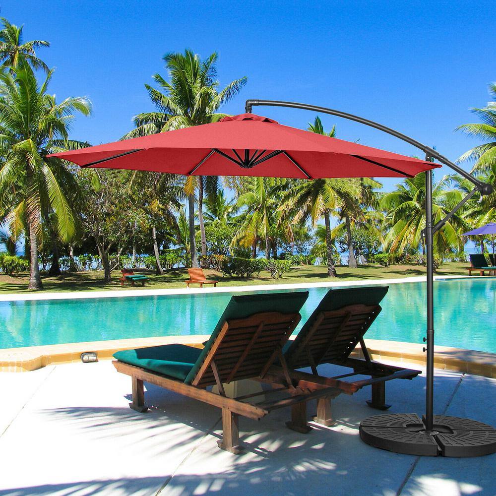 10-Foot Red Polyester Offset Patio Umbrella with Steel Frame