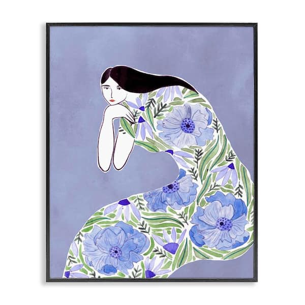 Stupell Industries Blue Floral Dress by Melissa Wang Black Framed People Giclee Art Print 30 in. x 24 in.
