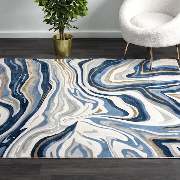Regal Blue 2 ft. x 3 ft. Swirl Lines Polypropylene Area Rug