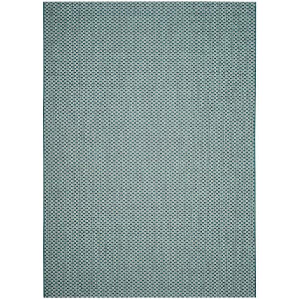 SAFAVIEH Courtyard Turquoise/Light Gray 7 ft. x 10 ft. Solid Indoor/Outdoor Patio  Area Rug