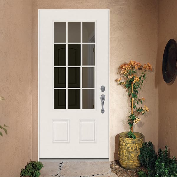 32 in. x 80 in. 12 Lite Primed Steel Prehung Left-Hand Inswing Entry Door