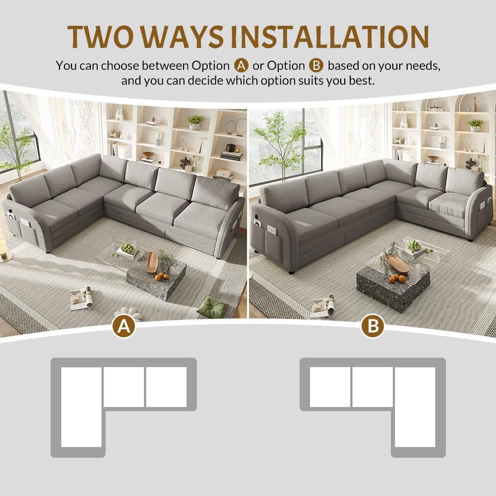 Diagram showing two ways to install the sectional sofa bed.