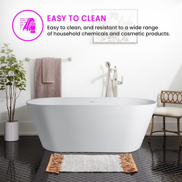 Lapopie 59 in. Solid Surface Resin Stone Flatbottom Freestanding Bathtub in Matte White