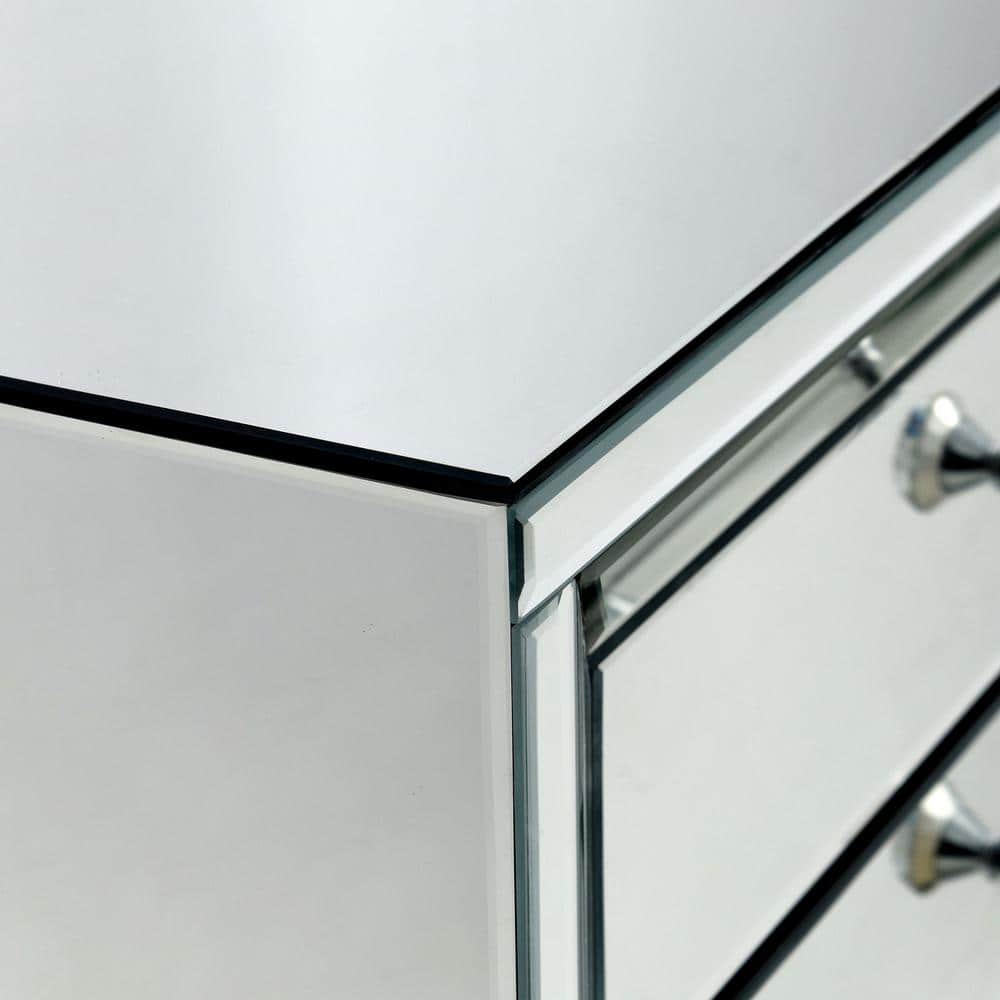 Glam Mirrored 3-Drawer Chest with Crystal Knobs