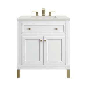 Chicago 30.0 in. W x 23.5 in. D x 34.0 in. H Single Bathroom Vanity Glossy White and Lime Delight Quartz Top