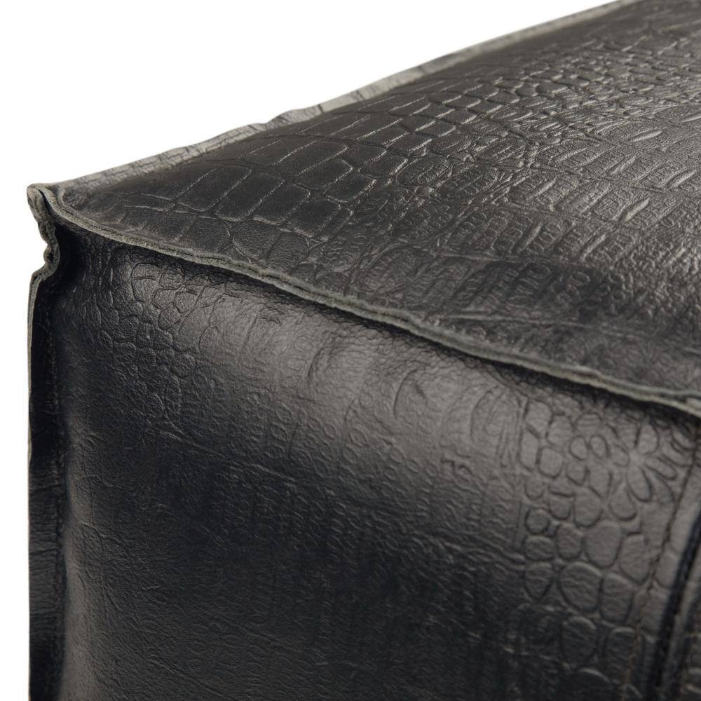 Bohemian Black Genuine Leather Square Pouf Ottoman