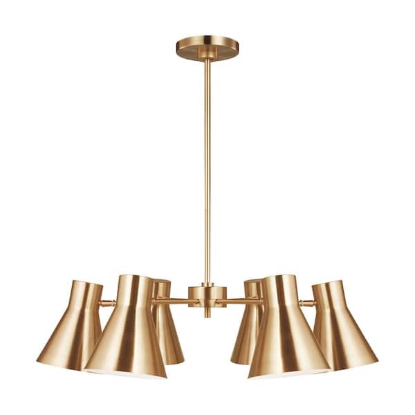Generation Lighting Chet 6-Light Satin Brass Mid-Century Circular Chandelier with Metal Shades